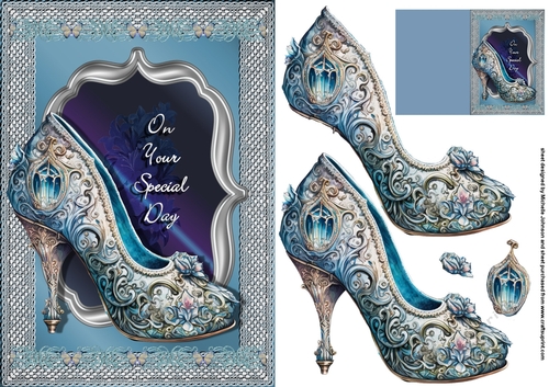 Vintage CinderellaShoe Special Day Card Front with Decoupage