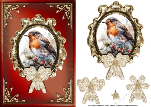 Robin Red Breast Red Card Front with Decoupage 1