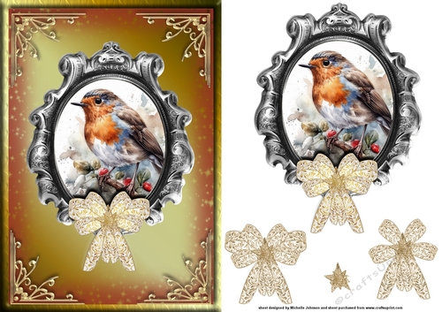 Robin Red Breast Gold Card Front with Decoupage 1