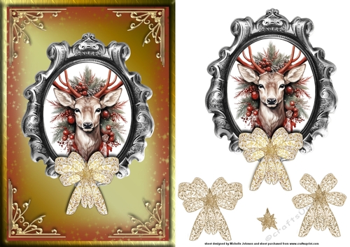 Christmas Deer Gold Card Front with Decoupage