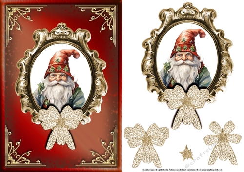 Christmas Santa Gnome Red Card Front with Decoupage