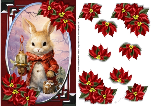 Christmas Rabbit & Poinsettia Card Front
