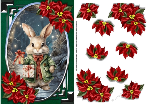 Christmas Rabbit & Poinsettia Card Front 1
