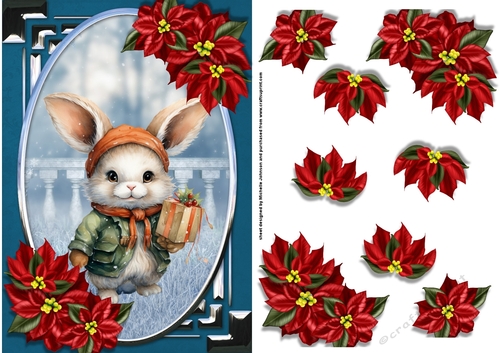 Christmas Rabbit & Poinsettia Card Front 2