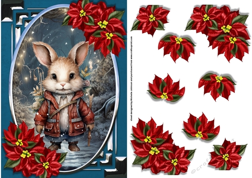 Christmas Rabbit & Poinsettia Card Front 3