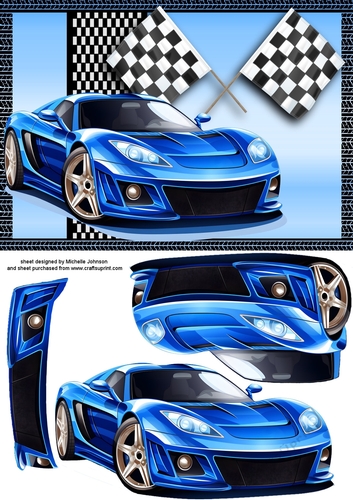 Blue Sports Car Card Front