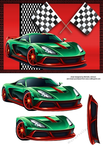 Red & Green Sports Car Card Front