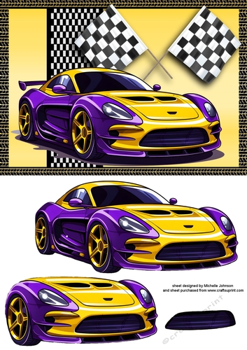 Purple & Yellow Sports Car Card Front