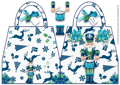 Nutcracker Navy Handbag Shaped Christmas Card