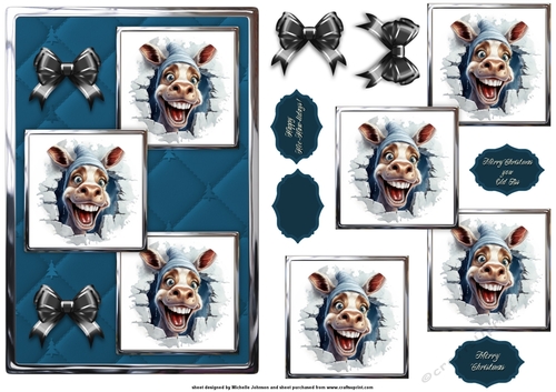 Crazy Donkey Christmas Three Square Quick Card