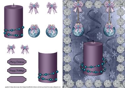 Christmas Candle and Baubles Card Front with Decoupage