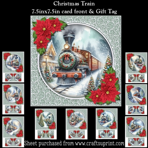 Christmas Train With Poinsettias Mini Kit With Gift Tags
