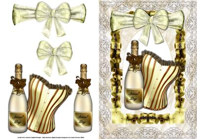 Special Day Corset and Wine Bottle Card Front with Decoupage