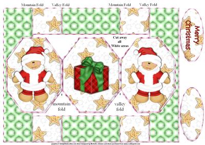 Gingerbread Santa Folded Octagon Pop Up Card