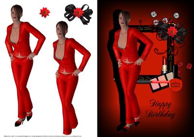 Lady in Red Card Front with Decoupage
