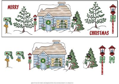 Snowman Christmas Village Scene Dl Card with Decoupage