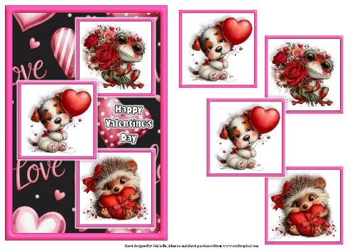 Cute Animals Valentines Three Square Quick Card