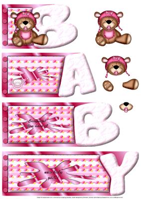 New Baby Girl Bear Word Book Sheet