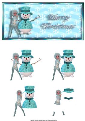 Eskimo and Snowman Card Front with Decoupage