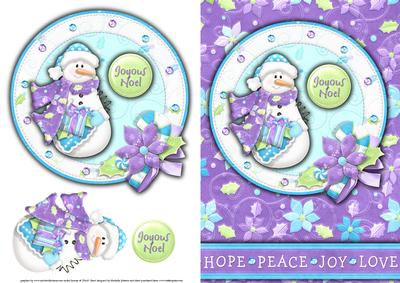 Joyous Noel Snowman Card Front with Decoupage