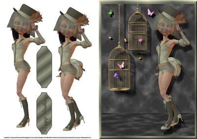 Steampunk Mavka with Butterflies Card Front with Decoupage