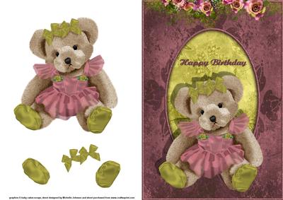 Birthday Bear Card Front with Decoupage
