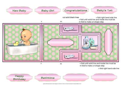 New Baby Girl or Baby's 1st Birthday T-step Tri Fold