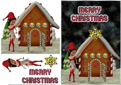 Sneaking at Christmas Card Front with Decoupage