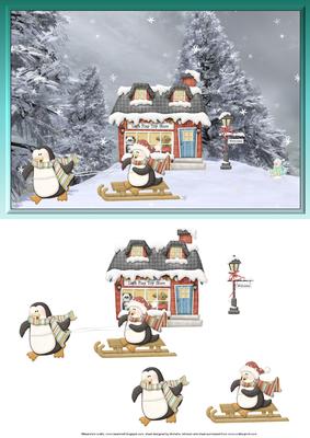 Penguin Pals Card Front with Decoupage
