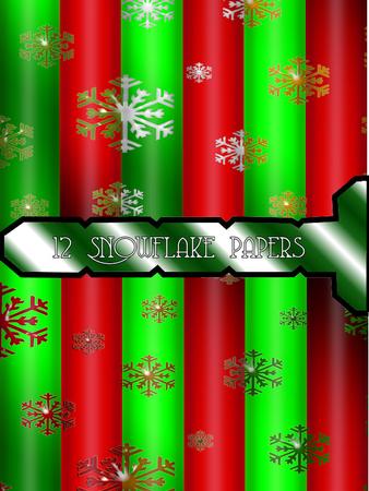 12 Red and Green Christmas Snowflake Background Papers