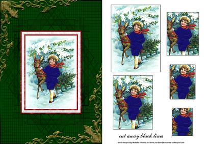 Vintage Boy and Reindeer Card Front with Pyramage