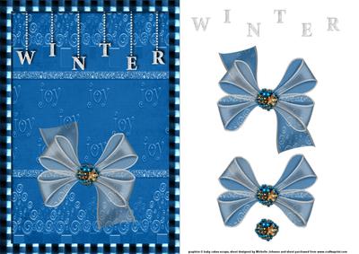 Winter Bow Card Front with Decoupage