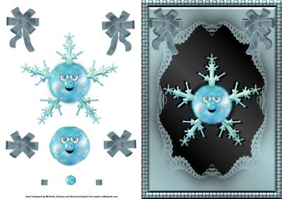 Fluffy Snowflake Cards Front with Decoupage