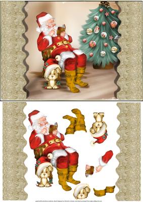 Santas Christmas Wishes Card Front with Decoupage