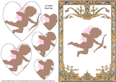 Cupid Silhouette Female Valentines Card with Heart Pyramage