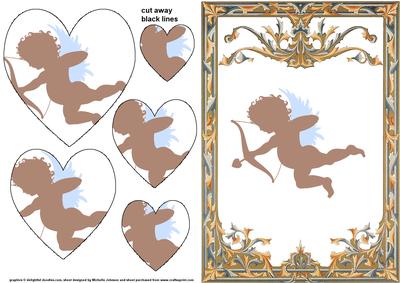 Cupid Silhouette Card Front with Heart Pyramage