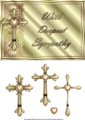 Gold Deepest Sympathy Cross Card Front Wioth Decoupage