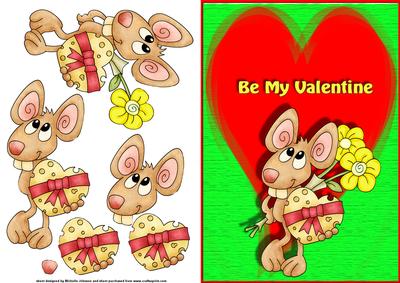 Pepe L'souris Be My Valentine Card Front with Decoupage