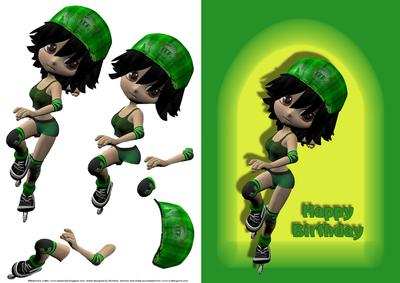 Cookie Skater in Green Card Front with Decoupage