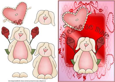 Be Mine Bunny Card Front with Decoupage