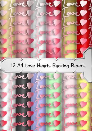 12 A4 Love Hearts Backing Papers