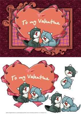 Valentine Cats Card Front with Decoupage
