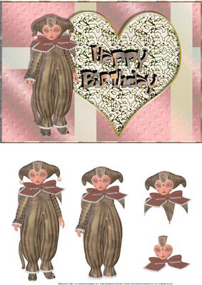 Pink Scampixie Birthday Card Front with Decoupage