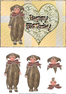 Yellow Scampixie Birthday Card Front with Decoupage