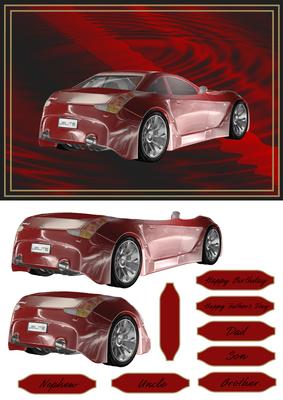 Red Sports Car Card Front with Decoupage