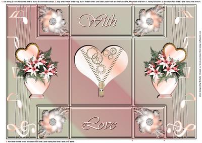 Steampunk Heart and Flowers Tri Fold Shutter Card