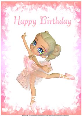 Birthday Sugar Plum Cookie Ballet Dancer A4 Card