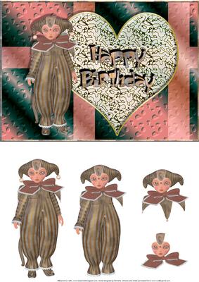 Pink and Black Scampixie and Heart Birthday Card Front
