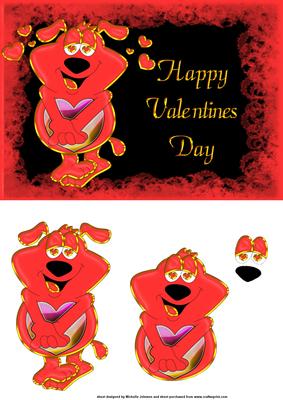 Puppy Love Valentine Card Front with Decoupage