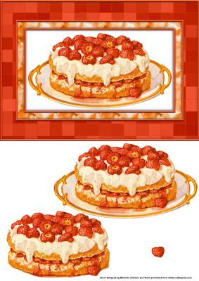 Strawberry and Cream Cake Card Front with Decoupage